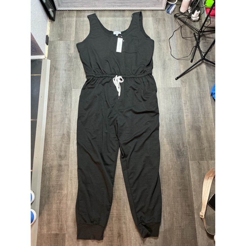 Gilli Womens 2X Black Sleeveless Drawstring Waist Jogger Jumpsuit NWT